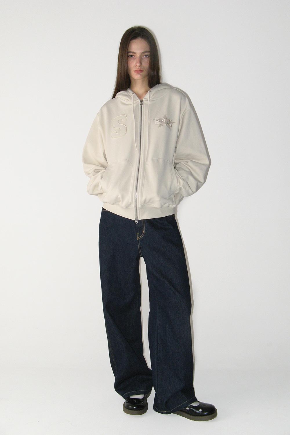 Logo Patch Hoodie Zip-up, IVORY