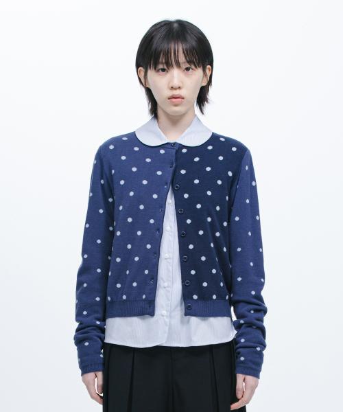 오헤시오(OHESHIO)  DOT TWO TONE CARDIGAN, NAVY - 사이즈 & 후기 | 무신사