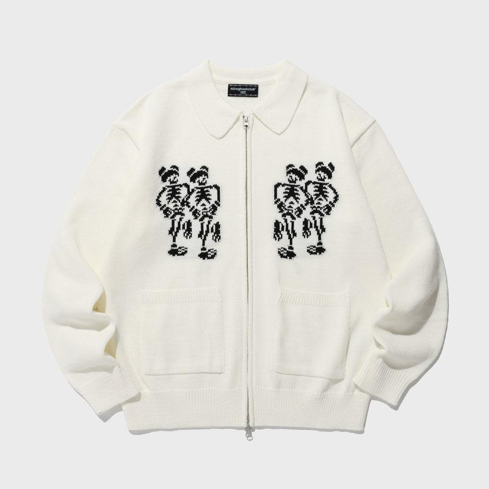 DANCING SKELETONS ZIP POLO KNIT_WHITE(NG2DFUK680A)