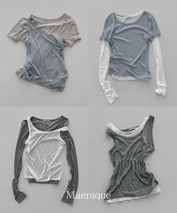 매니크 [🌿봄신상/MNQ] 소피 레이어드 텐셀 티셔츠 (슬리브리스/반소매/긴소매/SET)