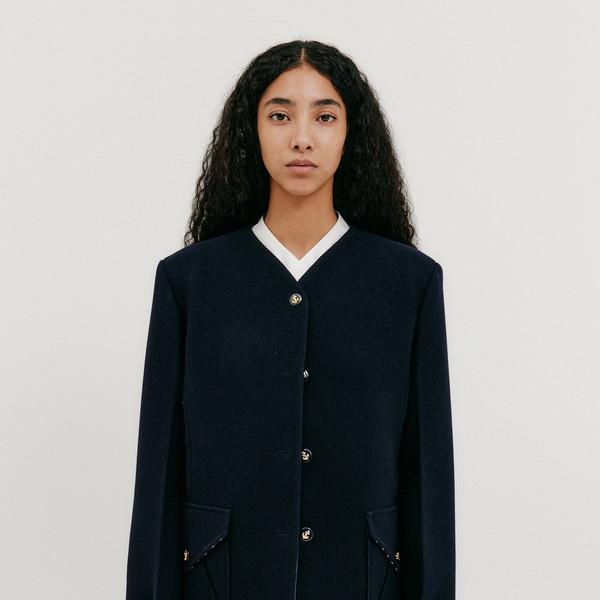 V-Neck Tailored Jacket - Navy