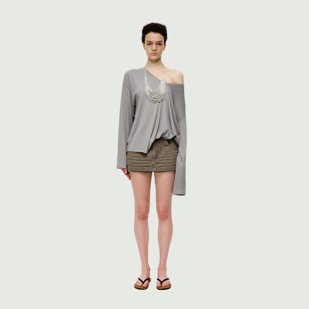 The Two-way Wrinkled Mini Cargo Skirt - BLACK / XS