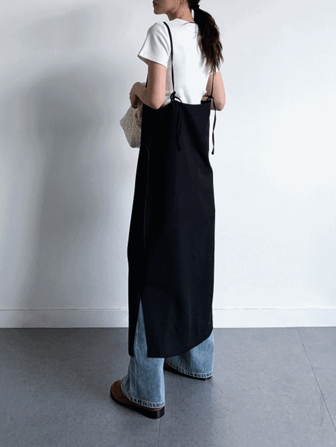 보트넥 레이어드 스트랩 롱 원피스