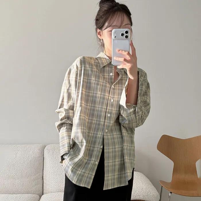 SITP5246 소프트 멀티 체크 셔츠_Blue gray