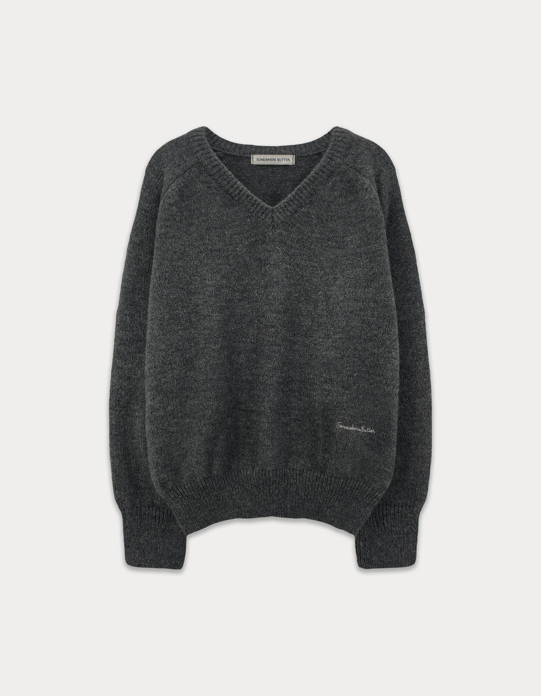 [Preview] Hazel Alpaca V-Neck Knit - Charcoal