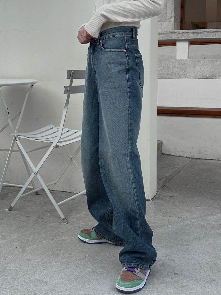 여자 연청 중청 와이드 워싱 데님 팬츠 ootj