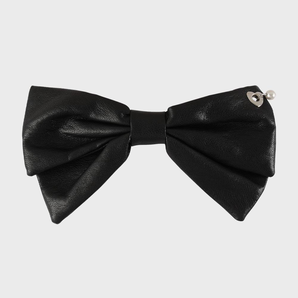 PIERCING BIG BOW BARRETTE_LEATHER BLACK