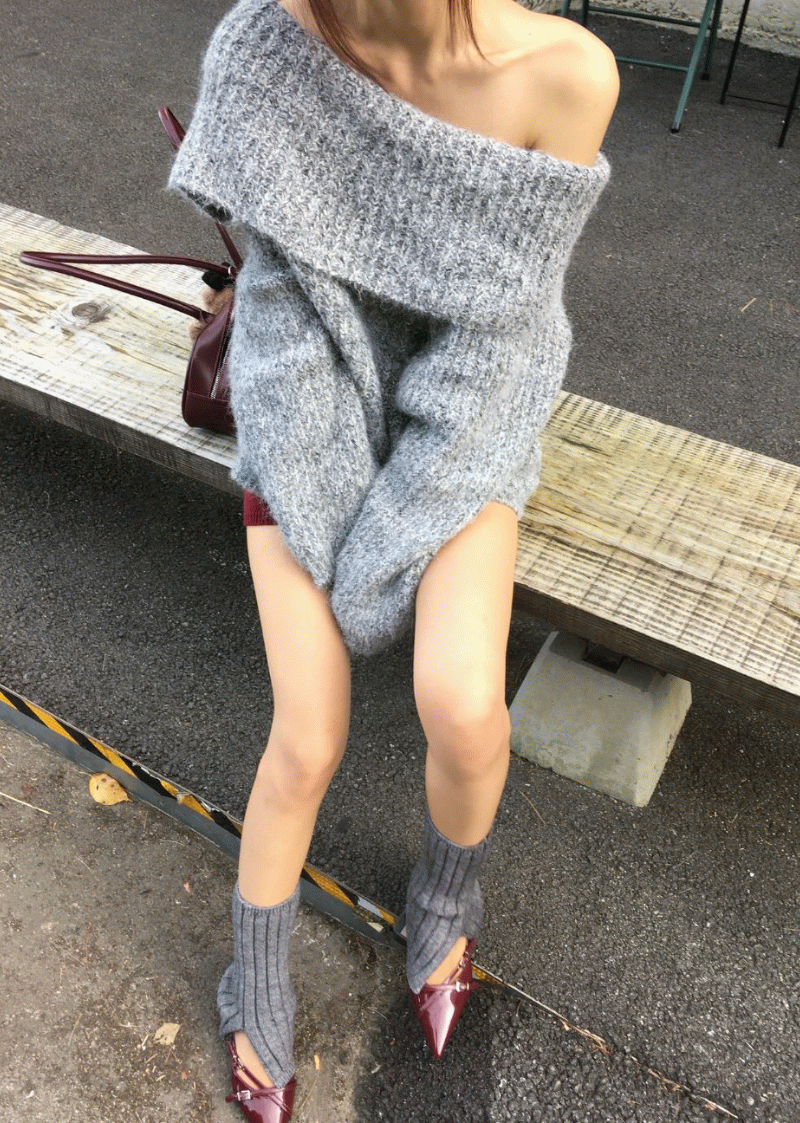 로브씨엘 [ MD PICK ! ] 아렌 오프숄더 스크런치 니트 SET