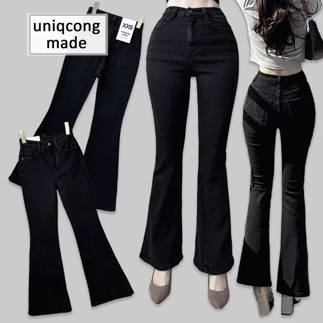 [자체제작🖤/허리쏘옥/히든밴딩/기본,롱ver] -3kg 진짜 편한 쫄깃 절개라인 흑청 부츠컷 팬츠