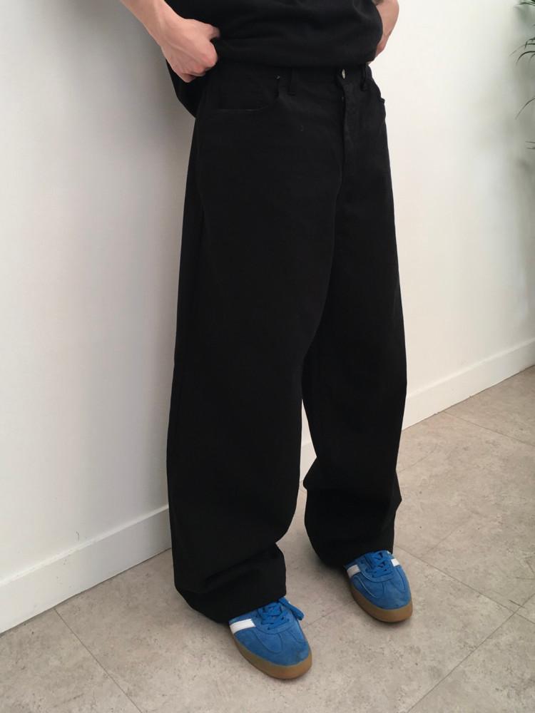 (XS~L) 스트레이트 와이드 코튼 블랙 팬츠 (1color)