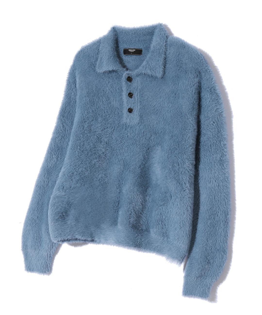 헤어리 브러쉬 카라넥 크롭 니트 (SKY BLUE)