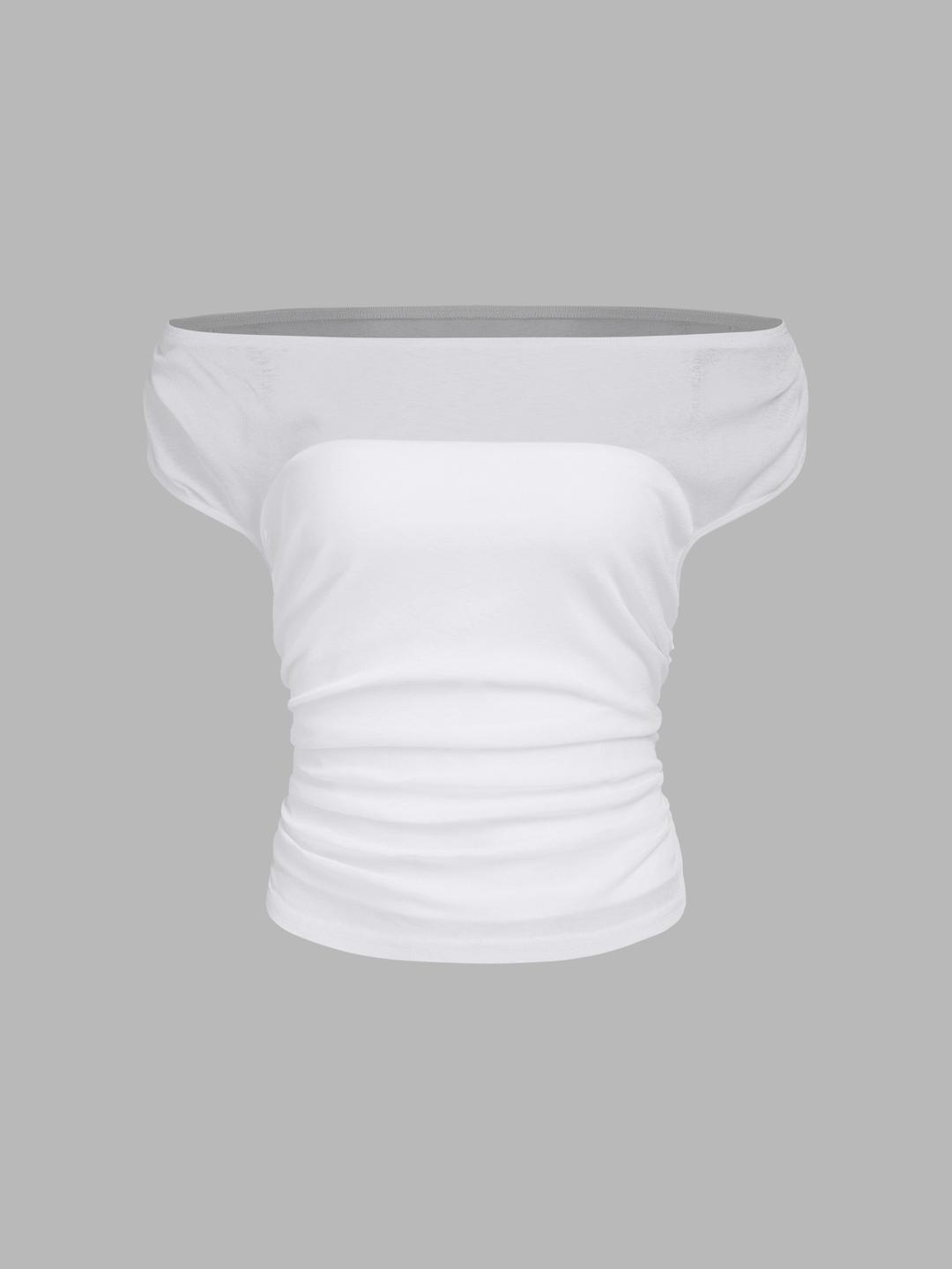 Boat Neck Ruched Top & Solid Bandeau Top