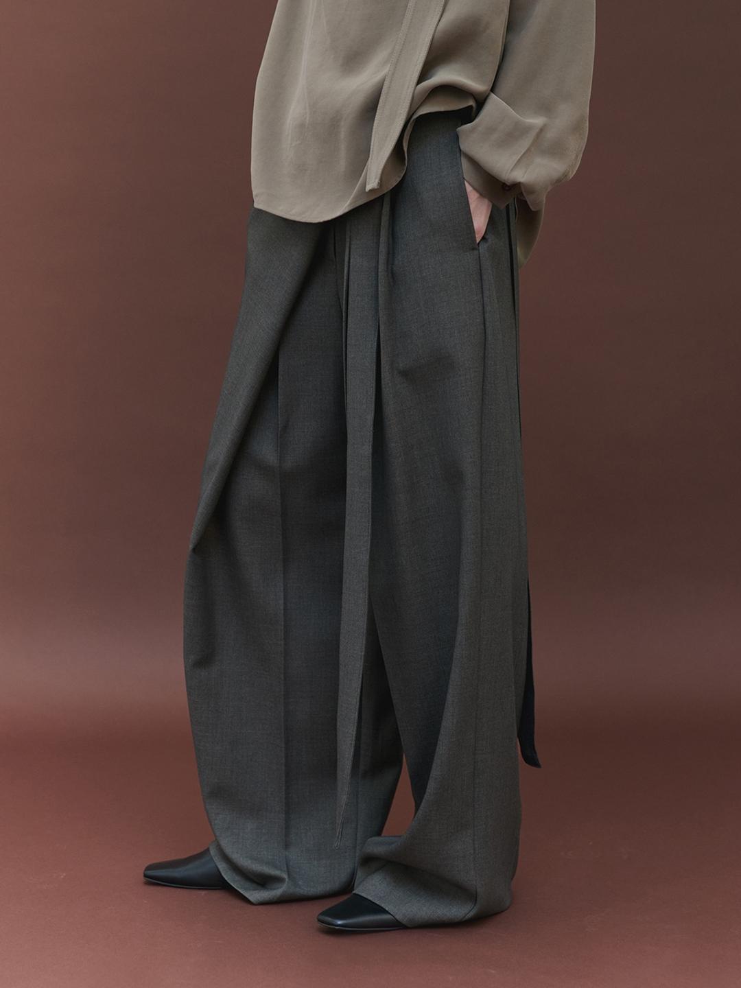 Draped Wrap Wide Pants, Grey