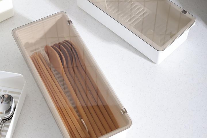 화이트 사각 수저통 조리도구 홀더 수저 보관함