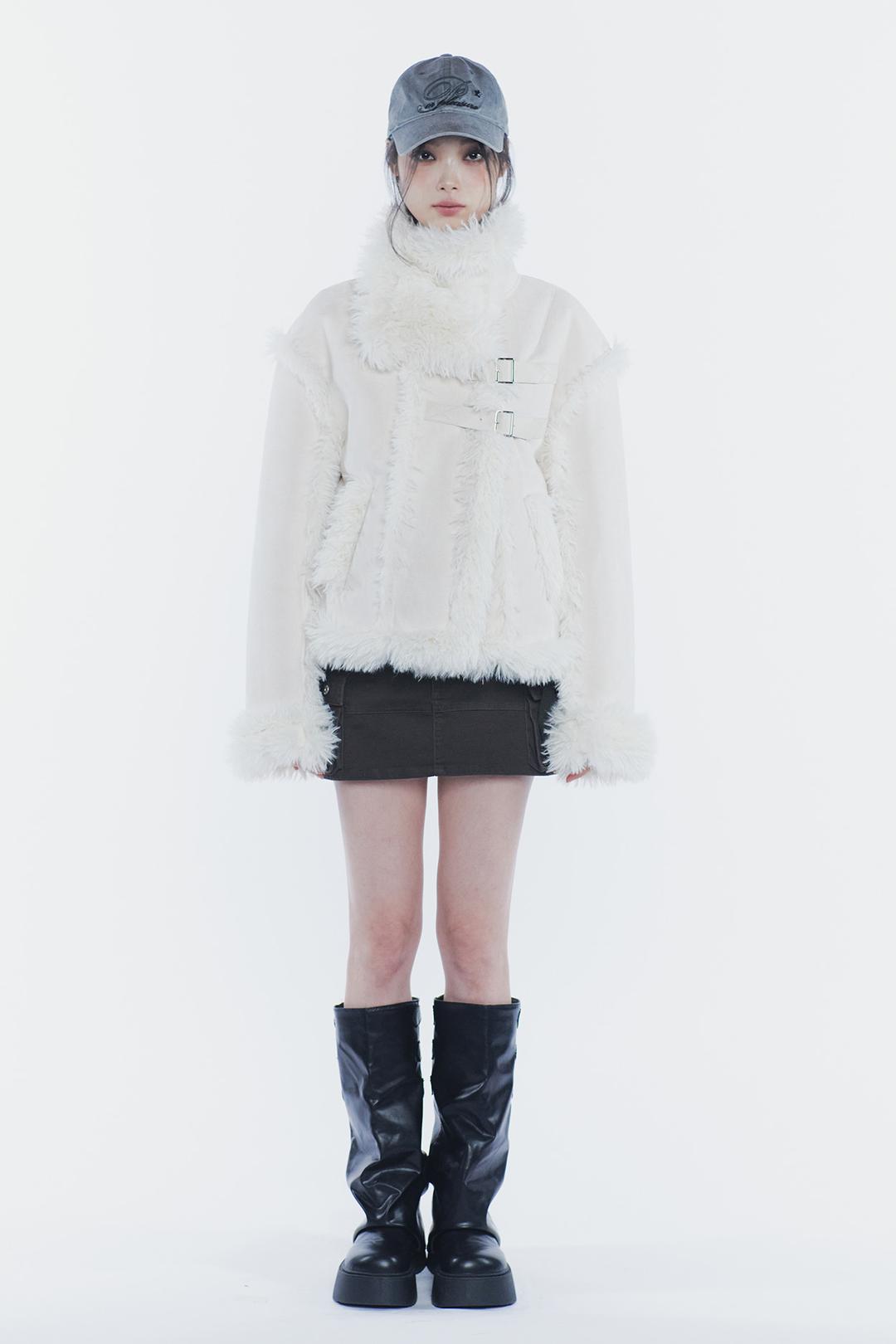 LUNA BELTED SHEARLING JACKET cream