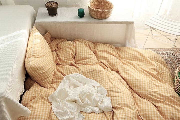 빈티지 옐로우체크 침구세트 노란색/이불커버