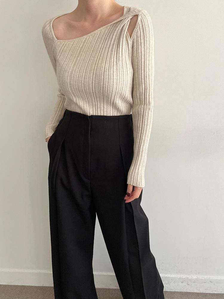 [무료배송] 엔느 어깨 꼬임 골지 니트 2color