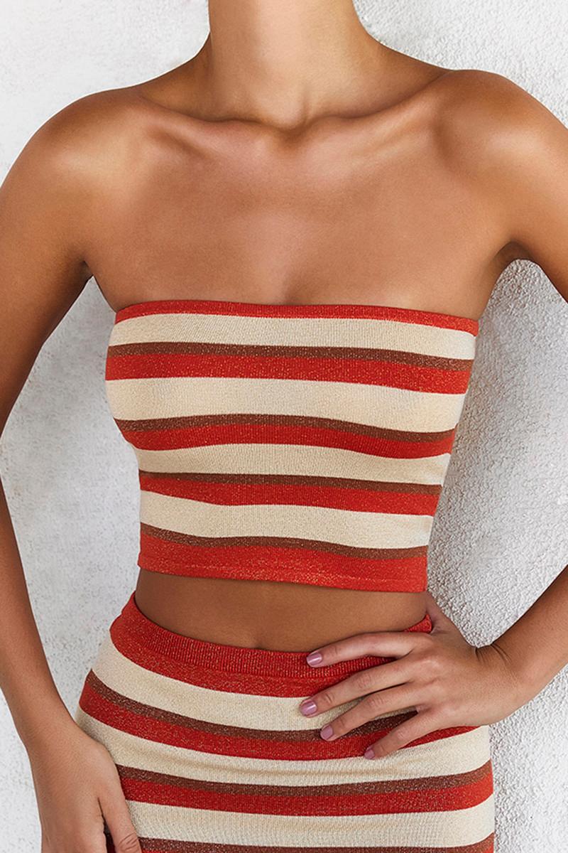 STRIPED KNIT BANDEAU TOP