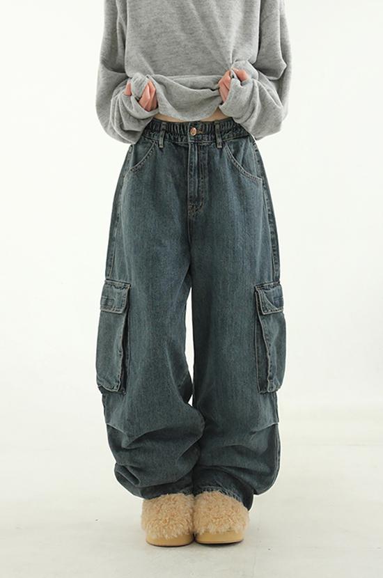 cargo denim banding pants