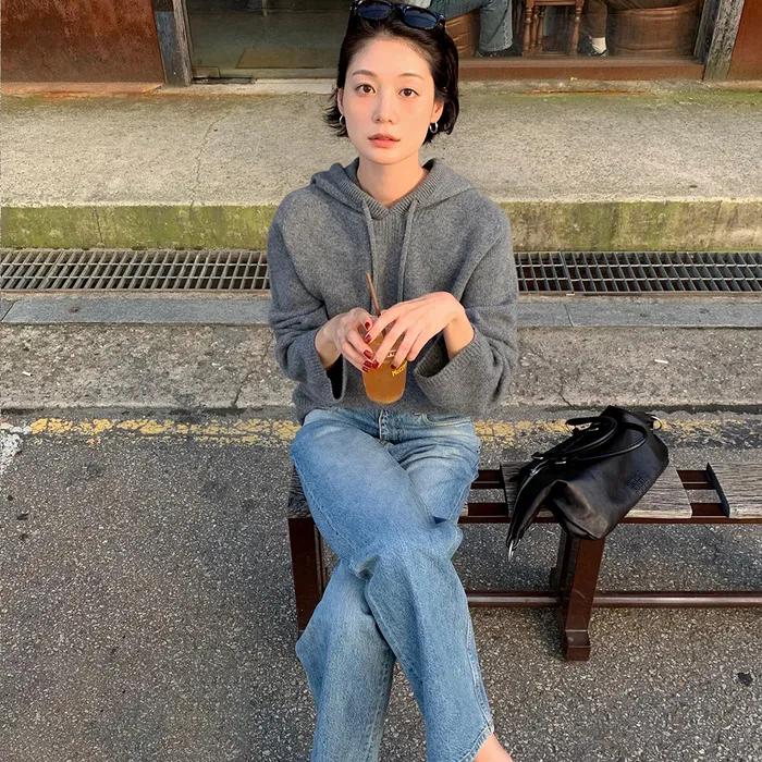 [묵화 착용] [2차] Cashmere wholegarment hoody pullover_M/GREY