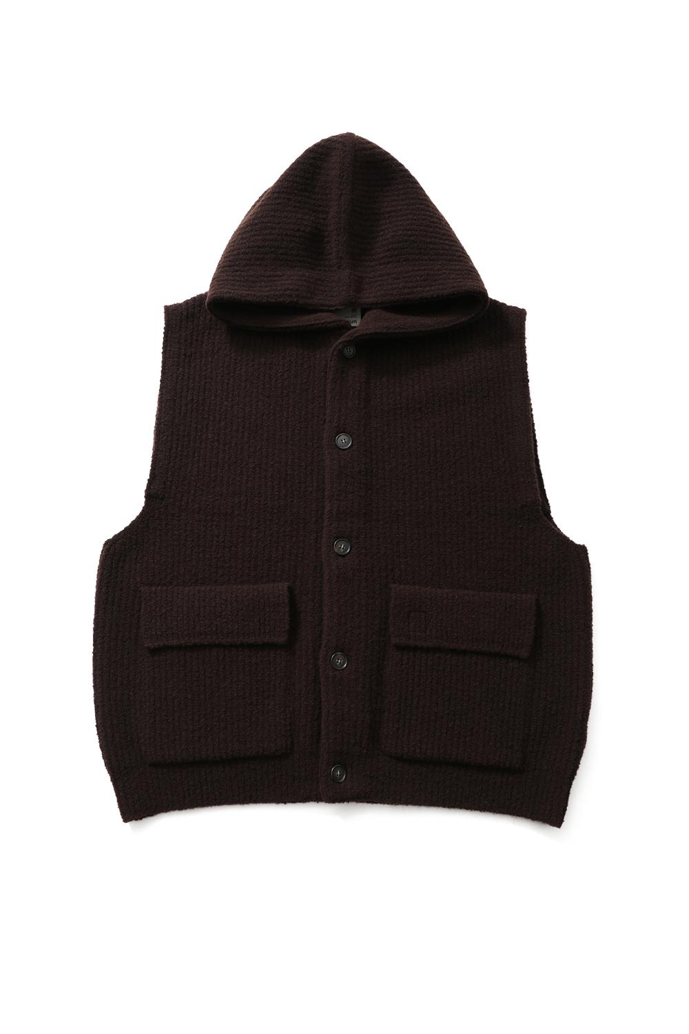 Acorn Hoodie Vest Boucle Cardigan Knit Brown