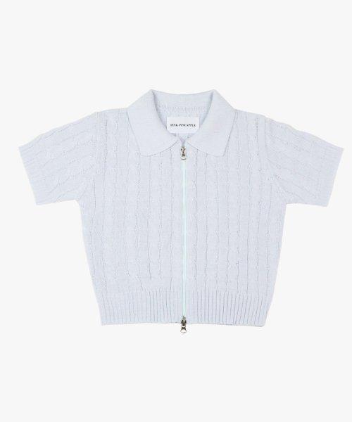 CABLE ZIP-UP CARDIGAN_SKY BLUE