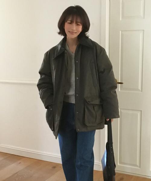 덕 다운 왁스 코팅 워크 패딩 자켓 카키 MDJP023KHAKI