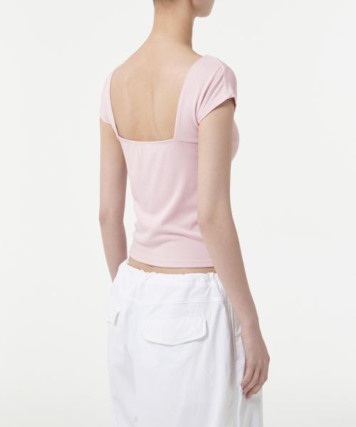 우먼즈 오픈 백 슬림 반팔 티셔츠 [데저트 핑크]