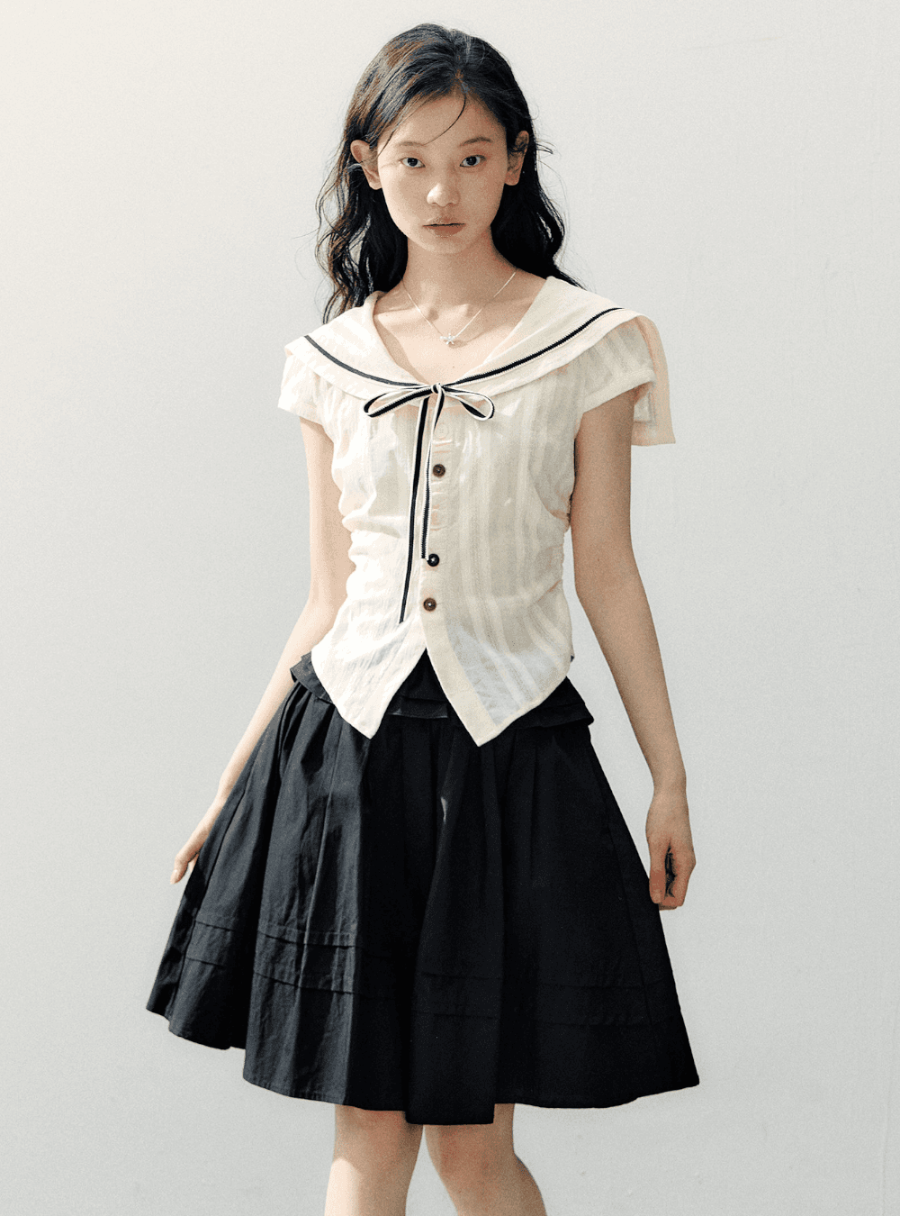 Sailor Collar Blouse & A-Line Skirt