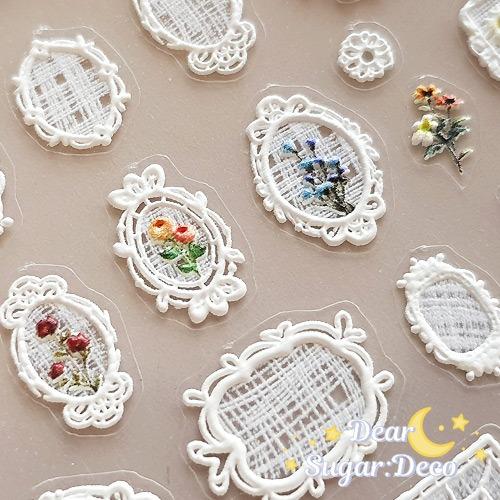 빈티지 레이스 꽃 스티커