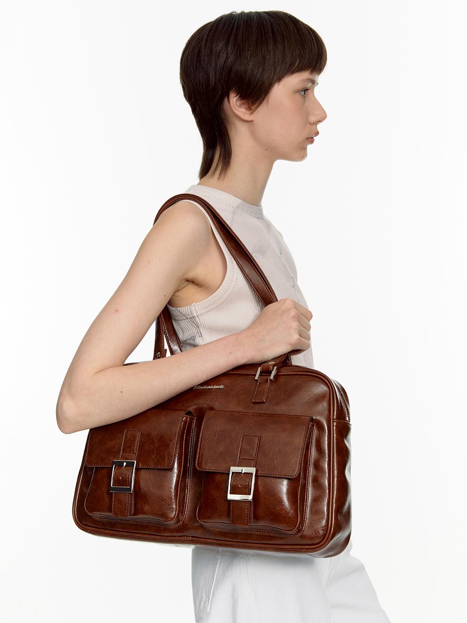 Trapezoid PK Shoulder Bag (marble)(brown)