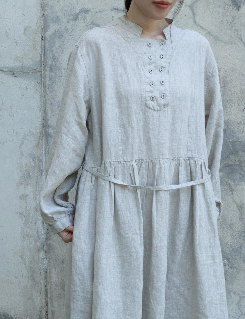 linen double button dress