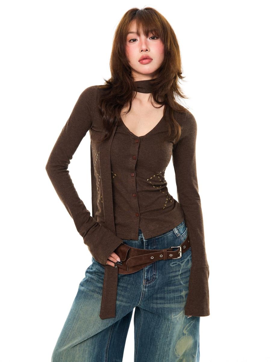 YOUNG STAGE Golden Rhinestone Slim Knit Scarf Set