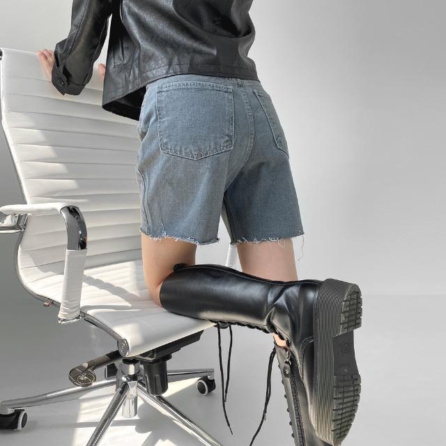 빈티지 4부 컷팅 블루그레이 데님 반바지