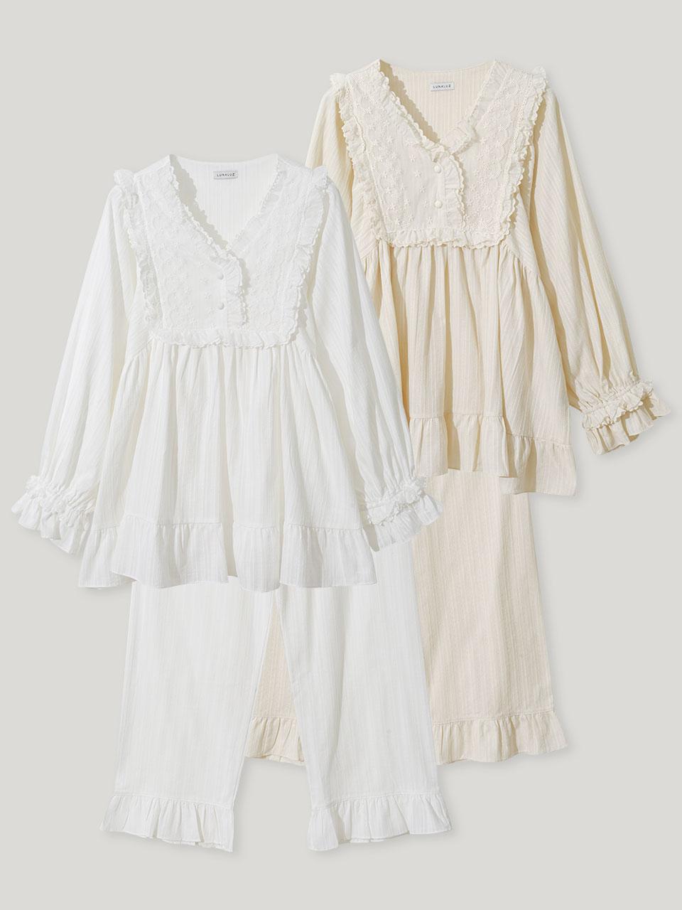 여성 다프네 코튼 브이넥 긴소매 투피스 잠옷(2C) 25-04932