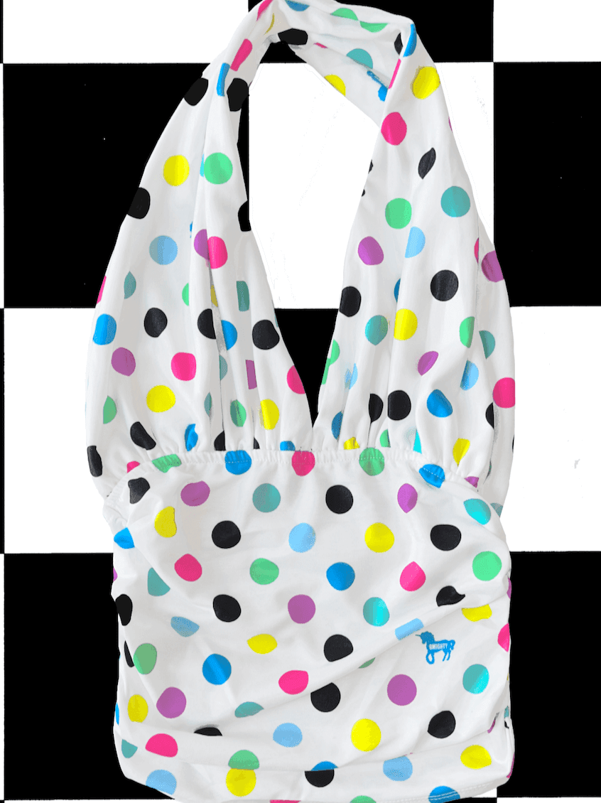 RAINBOW POLKA HALTER IN WHITE