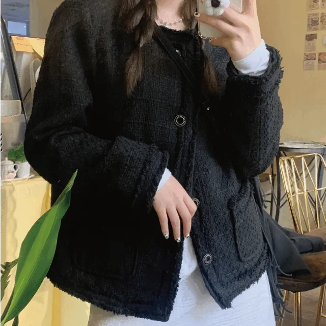 [페미닌 힙 무드]유니섹스 오버 루즈 핏 노카라 봄 트위드 자켓