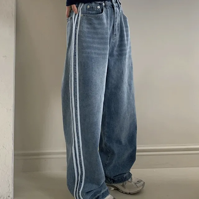 [당일발송🤍/최저가] 투웨이 세줄 라인 데님 비조팬츠