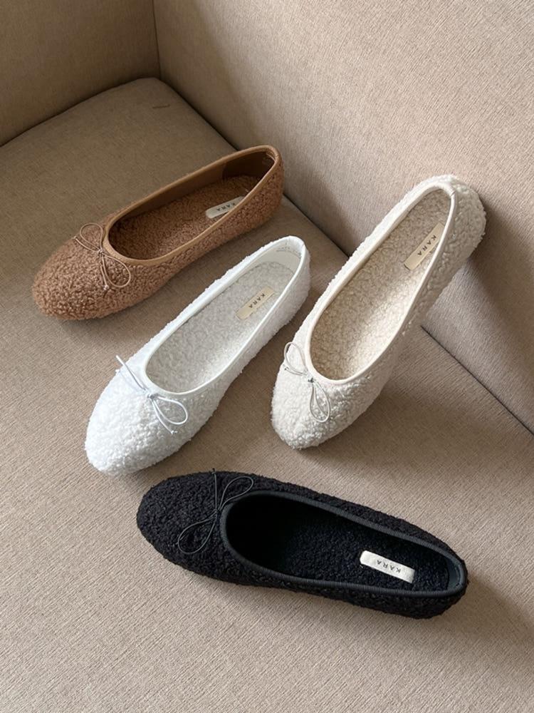 여성 여자 에코퍼 털 퍼 리본 플랫슈즈 겨울 뽀글이