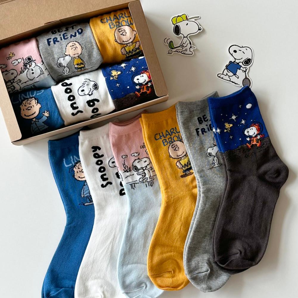 [여성] 스누피 장목 양말 2 선물 세트(6ea)+박스포장