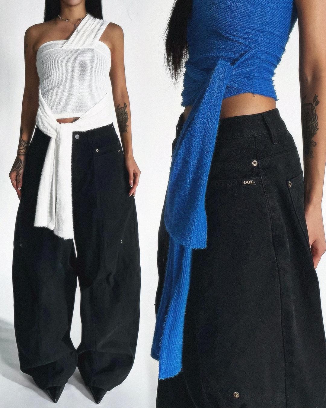 인디스하우스 WIDE BALLOON BLACK PANTS (*FLEECE)