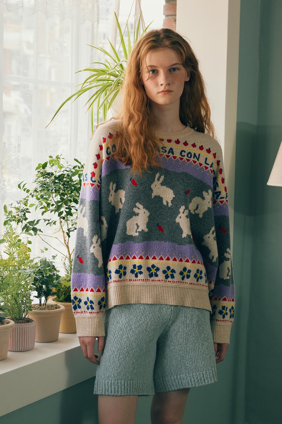 자카드 토끼 니트