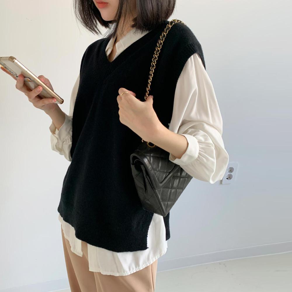 베이직 브이넥 울 조끼