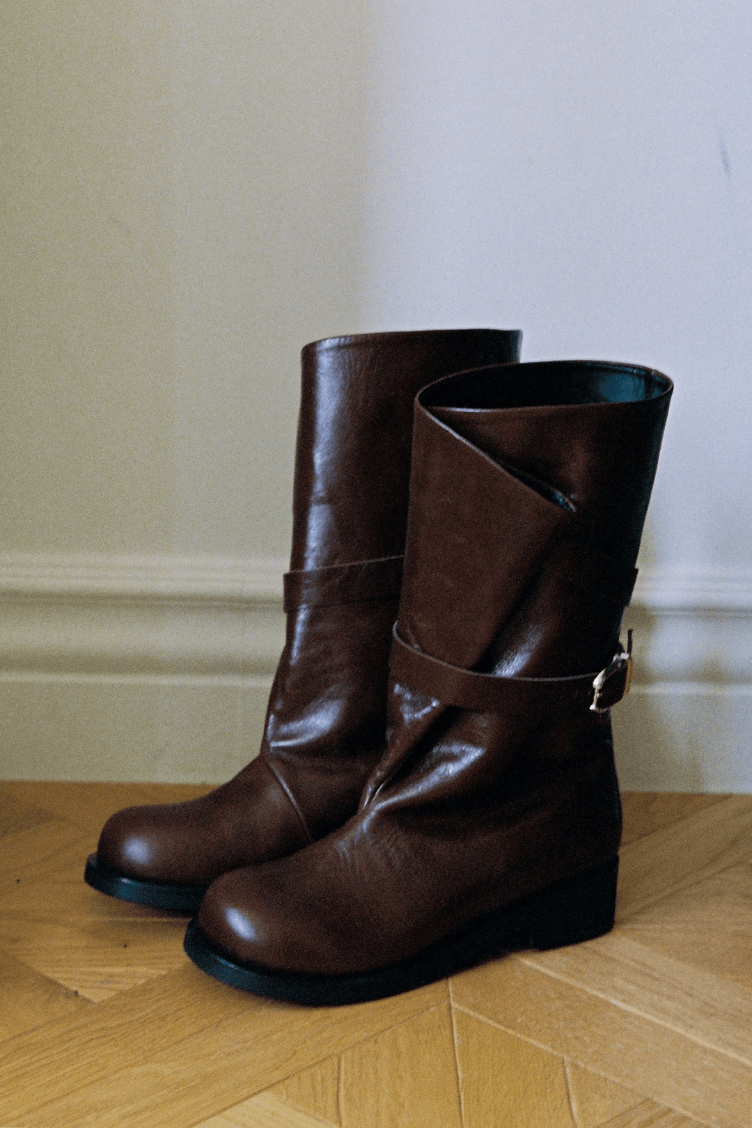 FOLDING MIDDLE BOOTS - COGNAC