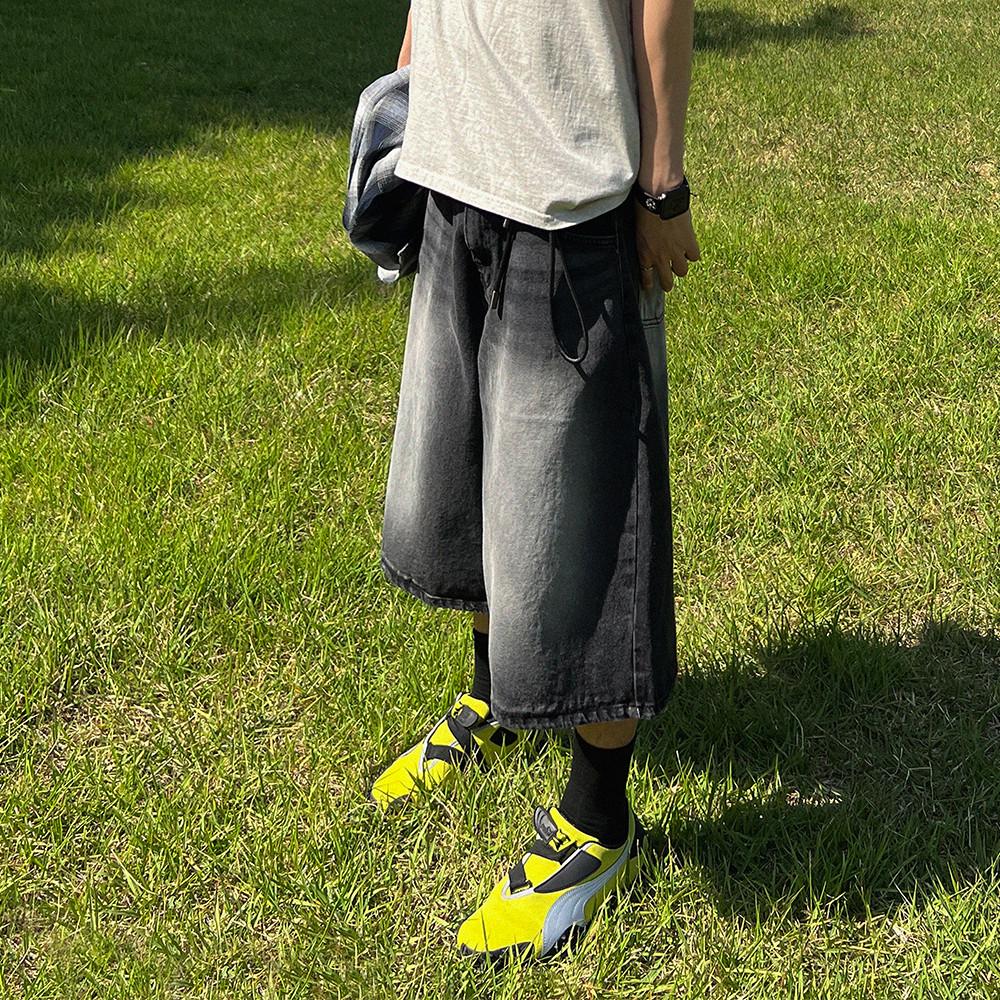 하일 워싱 롱 버뮤다 데님 7부 데님 청바지