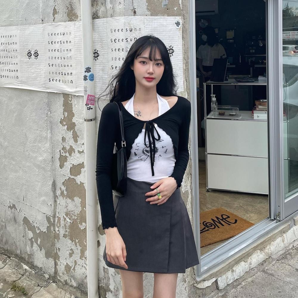 홀터넥 빈티지 프린팅 나시 슬리브리스