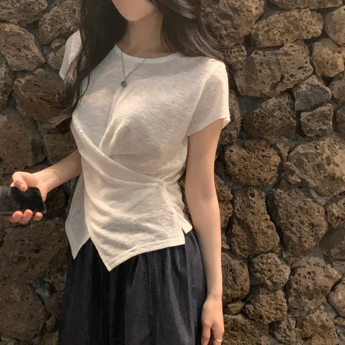 Made [여리여리🤍/여름반팔] 헤일 버튼 여리핏 반팔니트, 티셔츠 - 4color