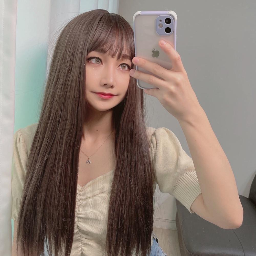 흑발 일자 긴생머리 자연스러운 통가발 패션 긴머리 가발