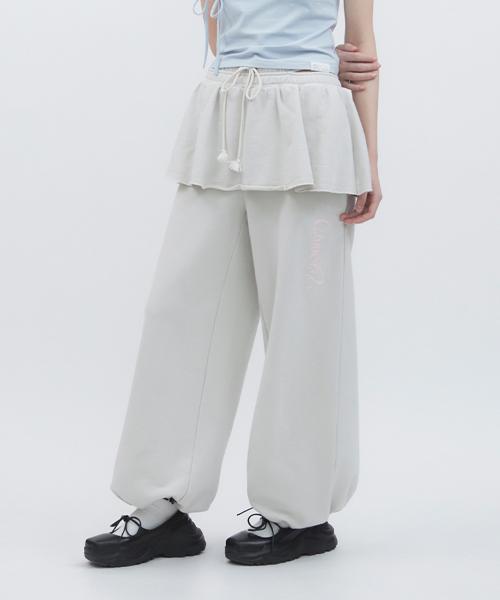 뚜오미오(TUOMIO)  DOUBLE WAIST SKIRT SWEATPANTS [LIGHT GREY] - 사이즈 & 후기 | 무신사