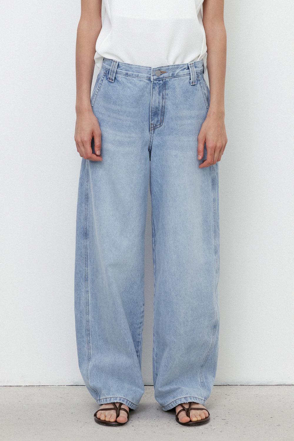 Light Blue Curved Denim Pants_Light Blue